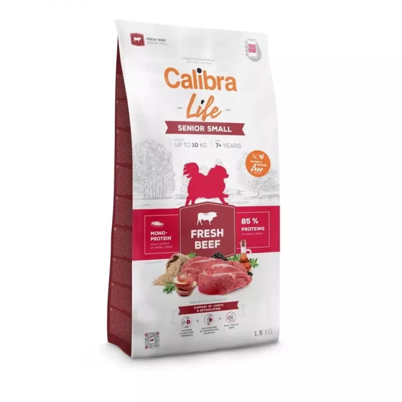 Sausas šunų maistas Calibra Life Senior Small Fresh Beef 1.5 kg — sausi trupiniai senjorų mažų veislių šunims