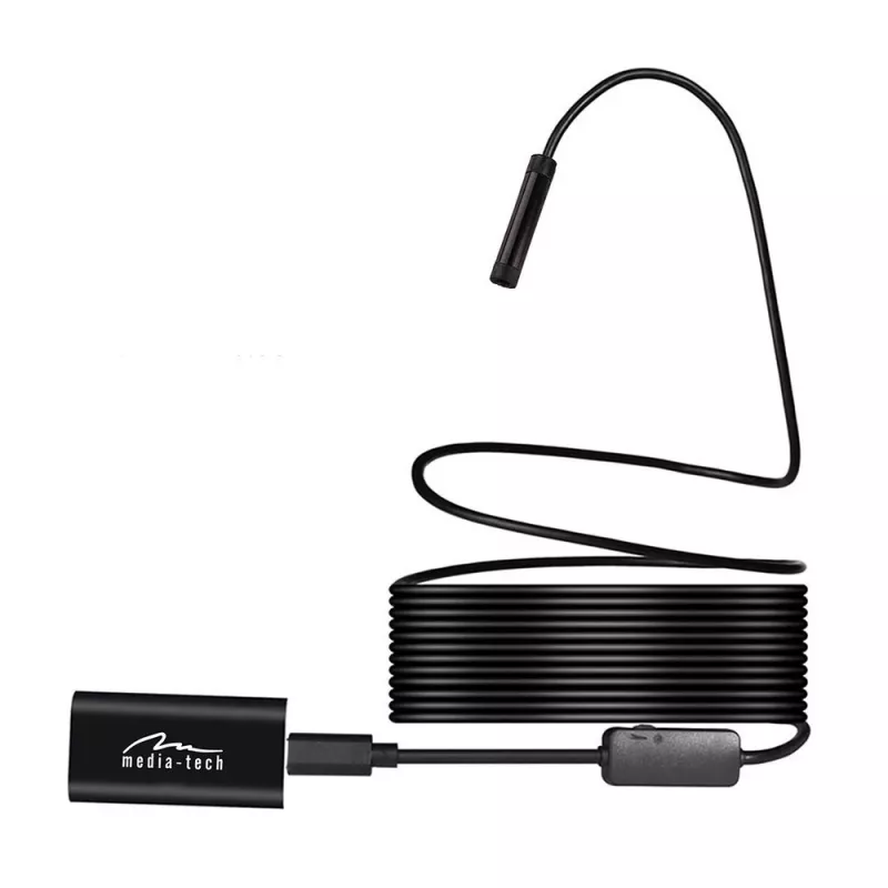 WiFi endoskopas MEDIA-TECH MT4099, 8 mm zondas, 5 m kabelis, IP67, 1280×720@30fps, 70° matymo kampas, 800 mAh baterija