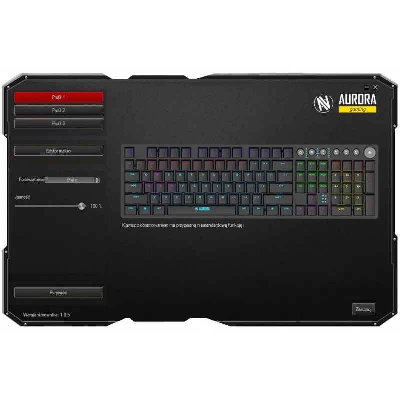 Klaviatūra IBOX AURORA K-6 — pilno dydžio QWERTY, RF belaidė + Bluetooth, RGB apšvietimas, mechaniniai žemo profilio klavišai, juoda
