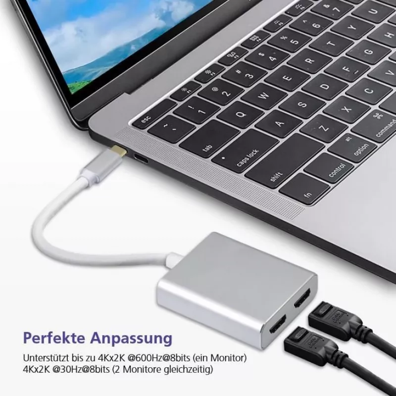 helos USB 3.1 Type-C skirstytuvas 288384 — 2x HDMI 4K, sidabrinis