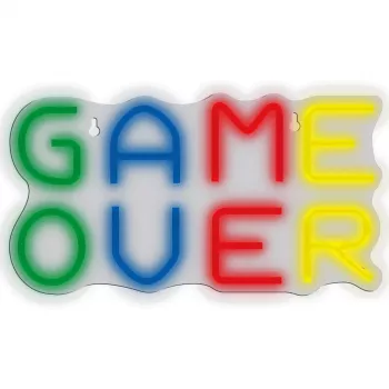 Neoninis ženklas MANTA SNL102MT — „Game Over“ stiliaus apšviečiama sienų puošmena, įjungiamas į lizdą LED neoninis efektas