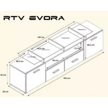 Cama TV stovas EVORA 200 wenge/baltas blizgus