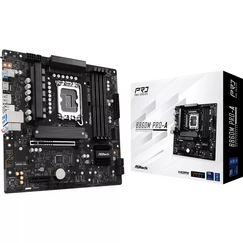 Pagrindinė plokštė ASRock B860M Pro-A micro ATX — Intel B860, LGA 1851, DDR5, 4 DIMM, iki 256 GB, 2.5Gb Ethernet
