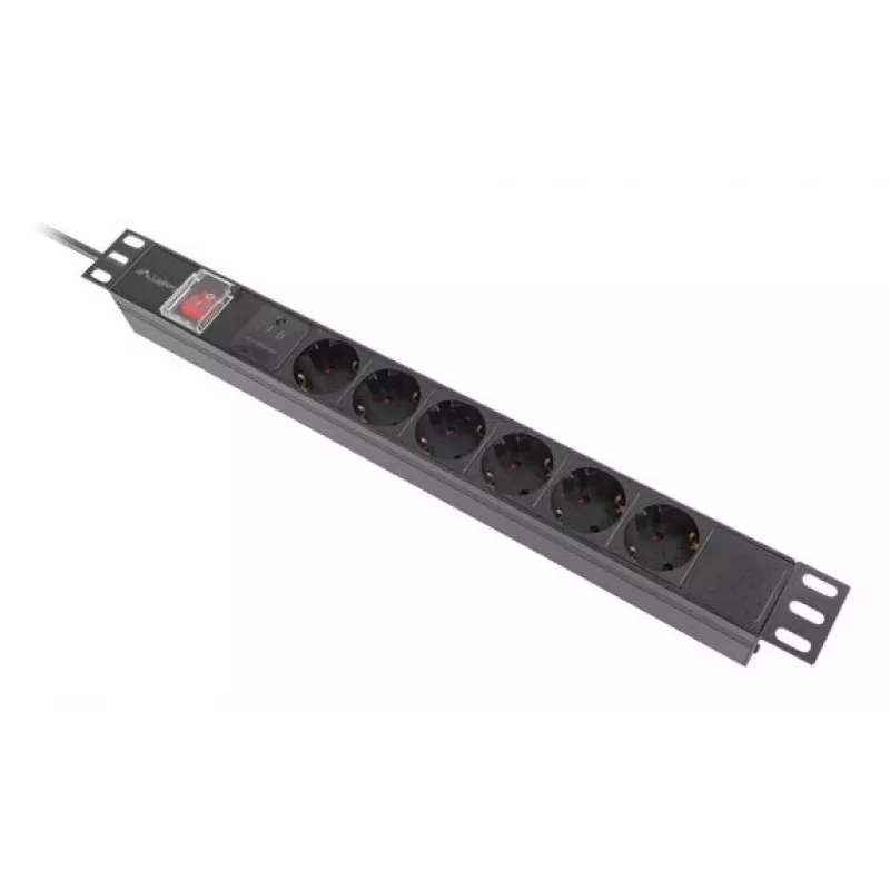 Stovo maitinimo skirstytuvas 19 colių LANBERG PDU-06F-0200-IEC-BK 1U 10A 6× Schuko 2 m