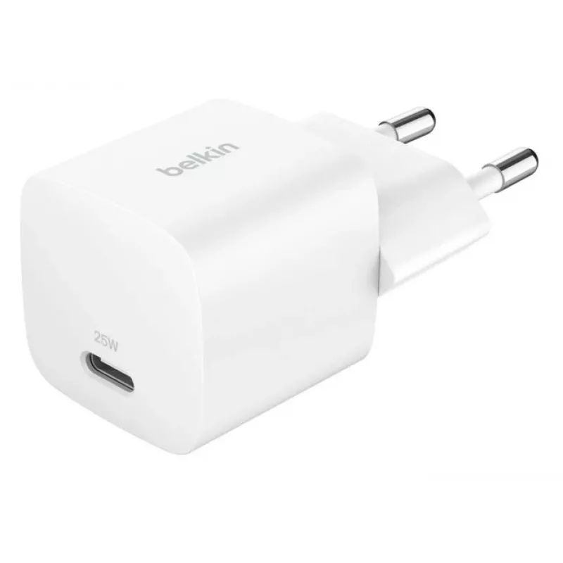 Įkroviklis Belkin BoostCharge 25W USB-C PD (vidinis kintamosios srovės) baltas — nešiojamoms žaidimų konsolėms, išmaniesiems telefonams, planšetėms