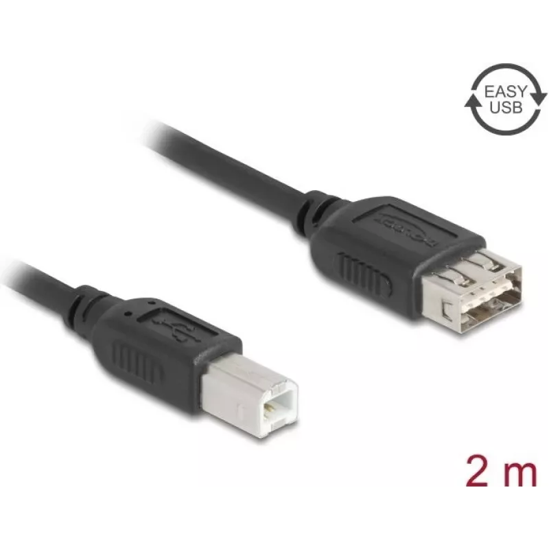 USB 2.0 laidas DELOCK 81531 — 2 m, USB B į USB A, juodas, paauksuoti kontaktai