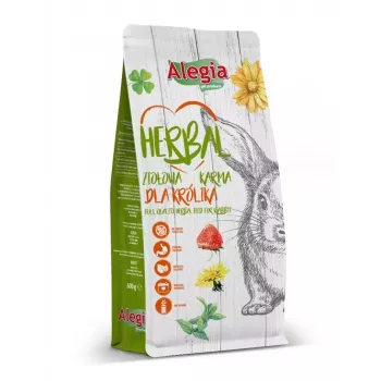 Sausas triušių maistas Alegia ALEGIA 600 g — visaverčio suaugusių triušių pašaro su vaisių skoniu, be grūdų, glitimo ir sojos