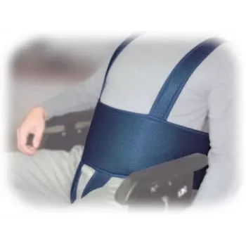 Neįgaliojo vežimėlio stabilizavimo diržas Aston Secubac IV 681022 — tekstilinis, reguliuojamas Velcro, 150 cm ilgio, 20 cm pločio, mėlynas