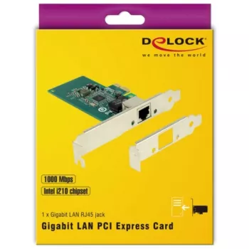 DeLock PCI Express kortelė > 1 x Gigabit LAN - Tinklo adapteris - PCIe 2.1 žemo profilio - Gigabit Ethernet