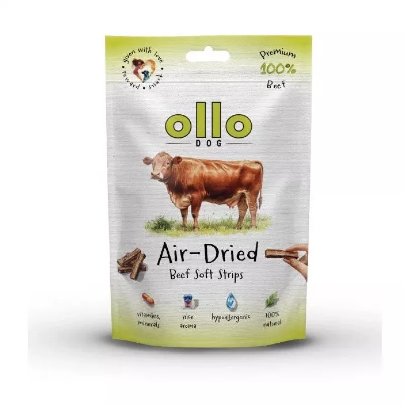 OLLO oro džiovintos jautienos juostelės – skanėstas šunims – 80 g