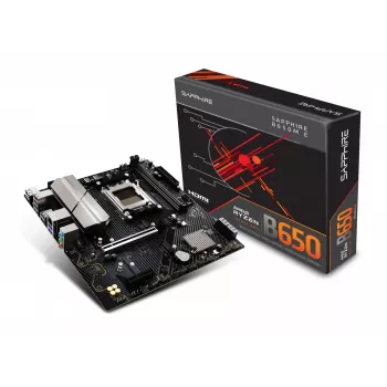 Pagrindinė plokštė Sapphire B650M-E (AMD B650) mikro ATX, lizdas AM5, DDR5, 2x DIMM, 96 GB, 2x M.2 (PCIe5/4), 4x SATA III, 2,5 Gb LAN