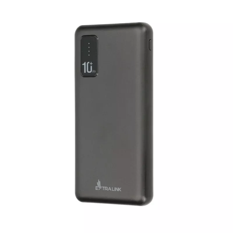 Išorinė baterija Extralink EPB-098B 10000 mAh, LiPo, 2× USB-A + 1× USB-C, juoda
