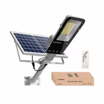 Saulės lempa Superfire FF5-A 63W 500lm — lauko LED saulės energija maitinamas šviestuvas, modelis FF5-A