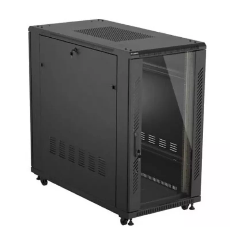Spintelė stovui LANBERG FF01-6222-12B 22U 600x1200 mm juoda su stiklinėmis priekinėmis ir galinėmis durelėmis