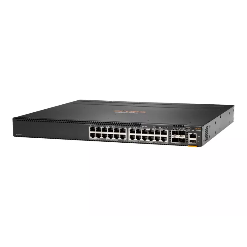 HPE Aruba 6300M - Switch - L3 - valdomas - 24 x 10/100/1000 + 4 x 1 Gigabit / 10 Gigabit / 25 Gigabit / 50 Gigabit SFP56 (aukštinimo / rietimo) - priekinė ir galinė oro srauto kryptis