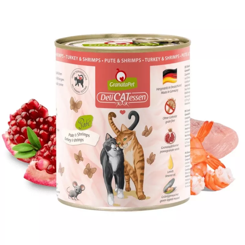 Šlapias kačių maistas Fox4Pets GRANATAPET DeliCATessen su kalakutiena ir krevetėmis, be grūdų, 800 g, visavertis suaugusių kačių pašaras