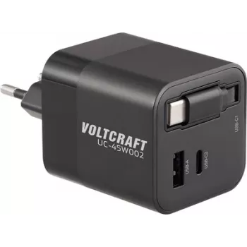 VOLTCRAFT UC-45W002 USB įkroviklis 45 W 1x USB-A, 2x USB-C® USB PD juodas vidaus patalpoms GaN, USB Power Delivery (USB-PD), greitasis įkroviklis (VC-17330925)
