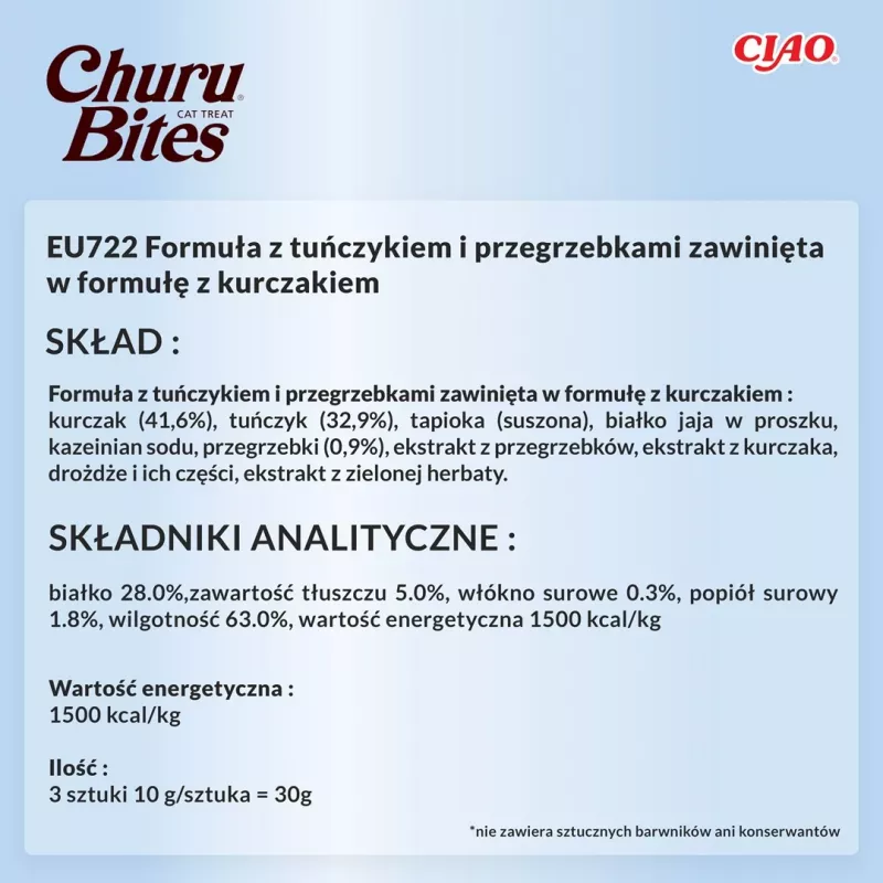 INABA Churu Bites vištienos su tunu ir šukutėmis - skanėstai katėms - 3x10 g