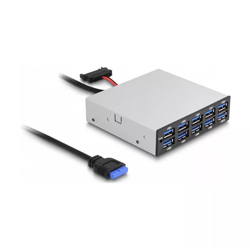 DeLOCK 64208 USB pin header hub 19 pin 5000 Mbit/s Juoda Pilka