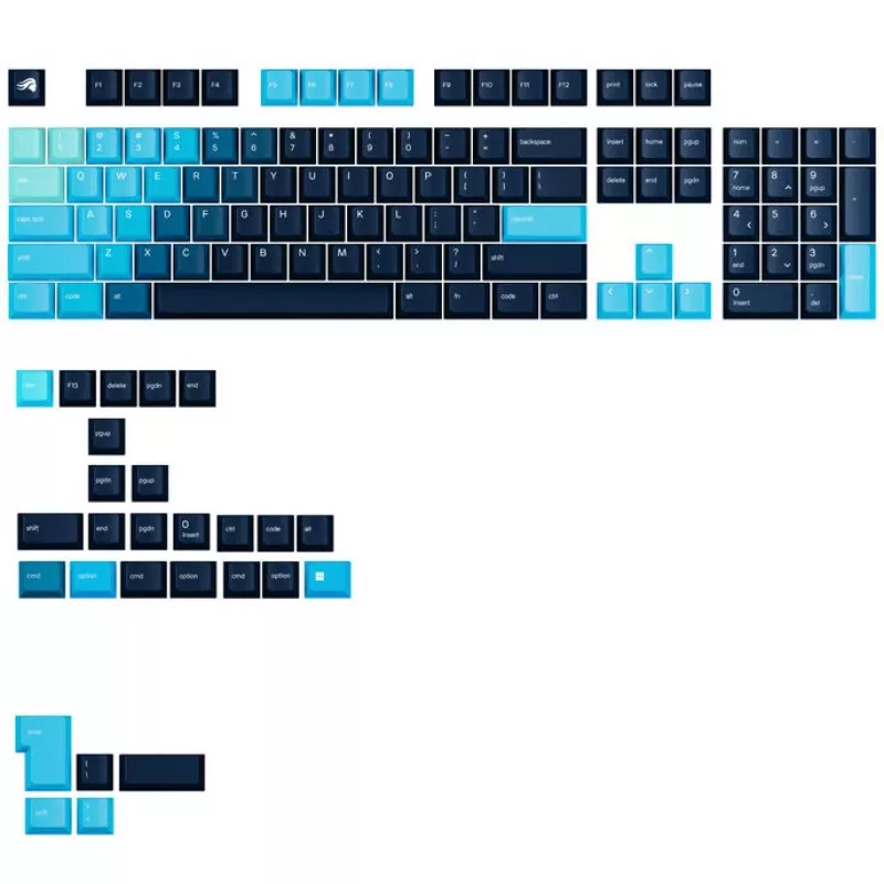 Keycaps GLORIOUS GPBT Gradient Celestial Ice — ANSI išdėstymas, PBT dažais įsotintų klavišų rinkinys