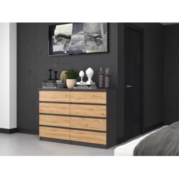 Komoda top e shop M8 140 ANT/ART — 8 stalčiai, antracito/ąžuolo, 1380×400×970 mm, medžio drožlių plokštė