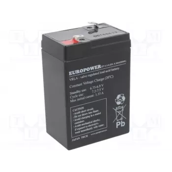 Švino rūgšties akumuliatorinė baterija europower EP4.5-6 6V 4.5Ah