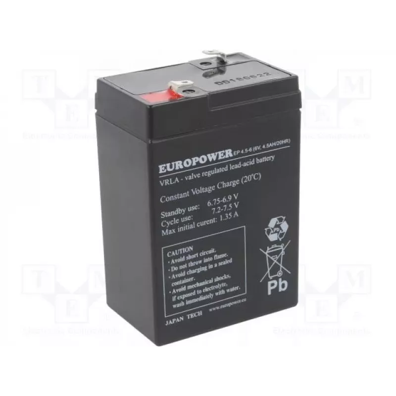 Švino rūgšties akumuliatorinė baterija europower EP4.5-6 6V 4.5Ah