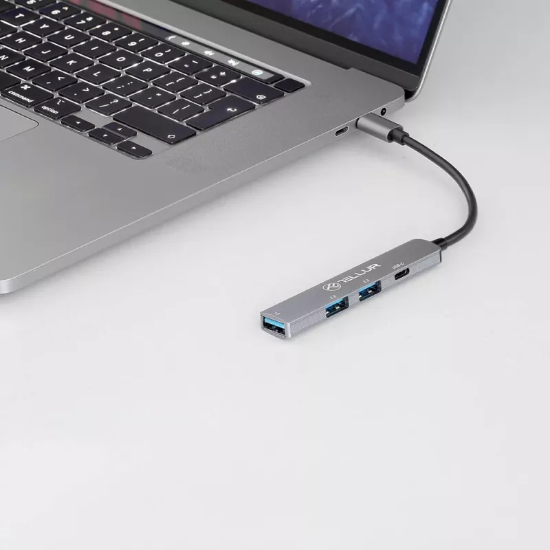 USB-C šakotuvas Tellur TLL321051 — aliuminis, 4 prievadai, pilkas