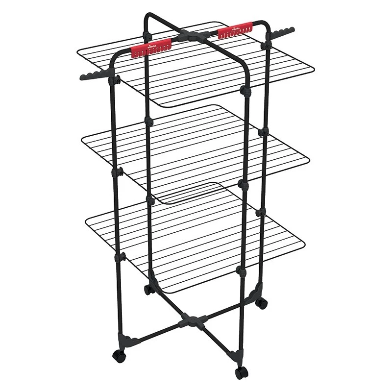 Prie sienos montuojama skalbinių džiovyklė VILEDA Mixer 3 Ultimate — plieninė, 30 m džiovinimo ploto, sulankstoma, ratukai, 131×93×71 cm