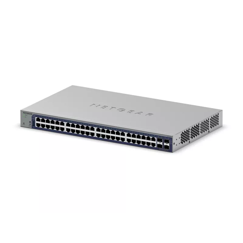 Valdomas Gigabit Ethernet komutatorius Netgear GS752TX, 48x RJ-45 10/100/1000, 10G palaikymas, 1U stovas, pilkas