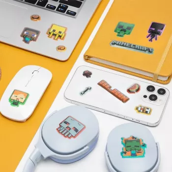 Paladone Minecraft Puffy Gadget Decals PP13218MCF — dekoratyviniai putlūs lipdukai prietaisams