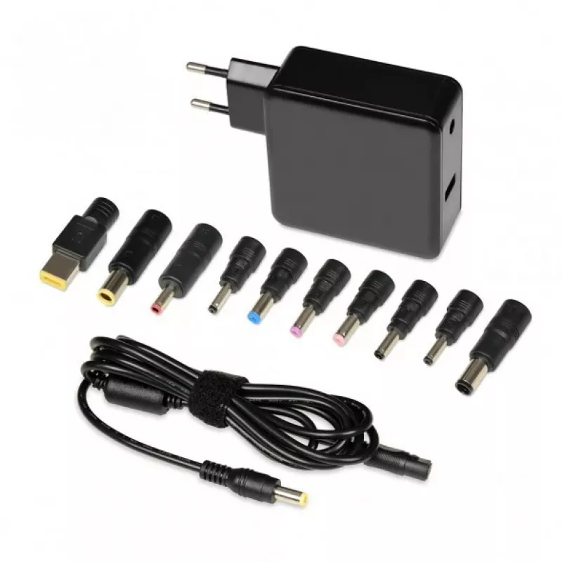 Nešiojamojo kompiuterio maitinimo adapteris IBOX IUZ65WA, AC-DC automatinis 100–240V → 18.5–20.5V, 65W, 1×USB, juodas