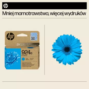 HP 924e EvoMore Cyan Original kasečių rašalas, didelės (XL) talpos, mėlynas, 1 vnt., 800 puslapių, vienetinis paketas