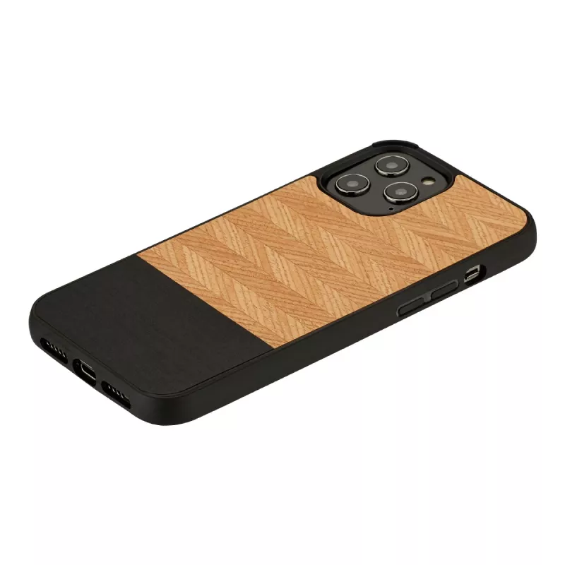 Man and Wood telefono dėklas, skirtas iPhone 12 / 12 Pro — silkės rašto nero juodos apdailos