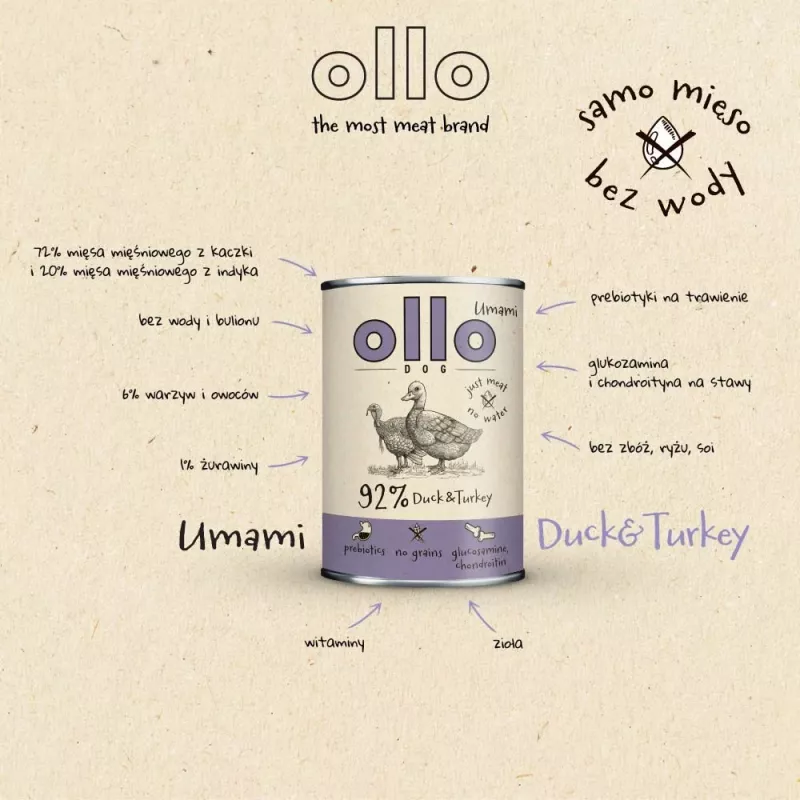 OLLO Umami Antis ir kalakutiena - šlapias šunų maistas - 850 g