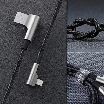 CB-AL01 Juoda Oem Nylon kabelis USB Lightning 2m 90-Degree Connectors C
