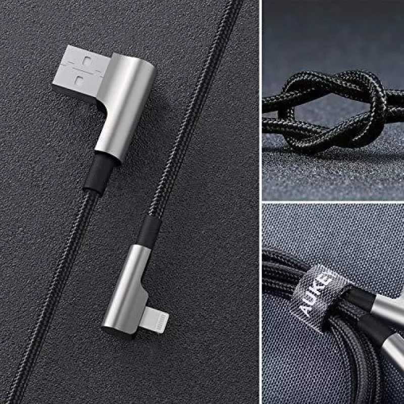 CB-AL01 Juoda Oem Nylon kabelis USB Lightning 2m 90-Degree Connectors C
