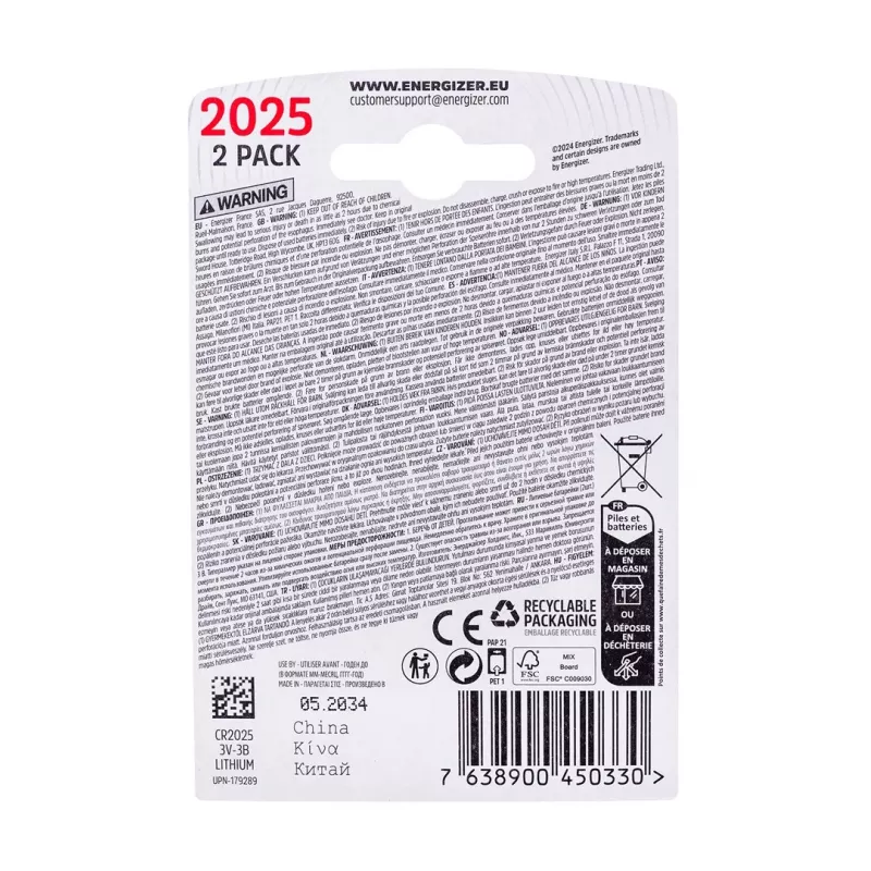 ENERGIZER BATERIJA SPECIALIZUOTA CR2025/2, 3V, ECO