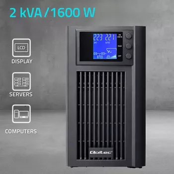UPS QOLTEC Pure Sine Wave 2kVA 1600W su AVR ir LCD ekranu