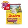 Sausas šunų maistas JOSERA Mini Junior Duck & Salmon 900 g — mažų veislių šuniukams, baltymai 29%, riebalai 18%