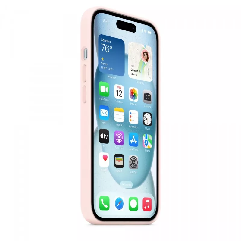 Silikoninis dėklas su „MagSafe“ „iPhone 15“ – šviesiai rožinis