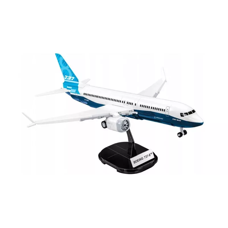 Statybinis rinkinys Cobi Boeing 737-8 — 340 detalių, rekomenduojamas amžius 7+, mėlyna ir balta
