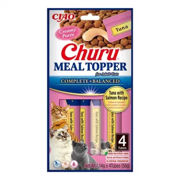 Kačių maisto papildas INABA Churu Meal Topper Tunas su lašiša, 4 x 14 g paketėliai