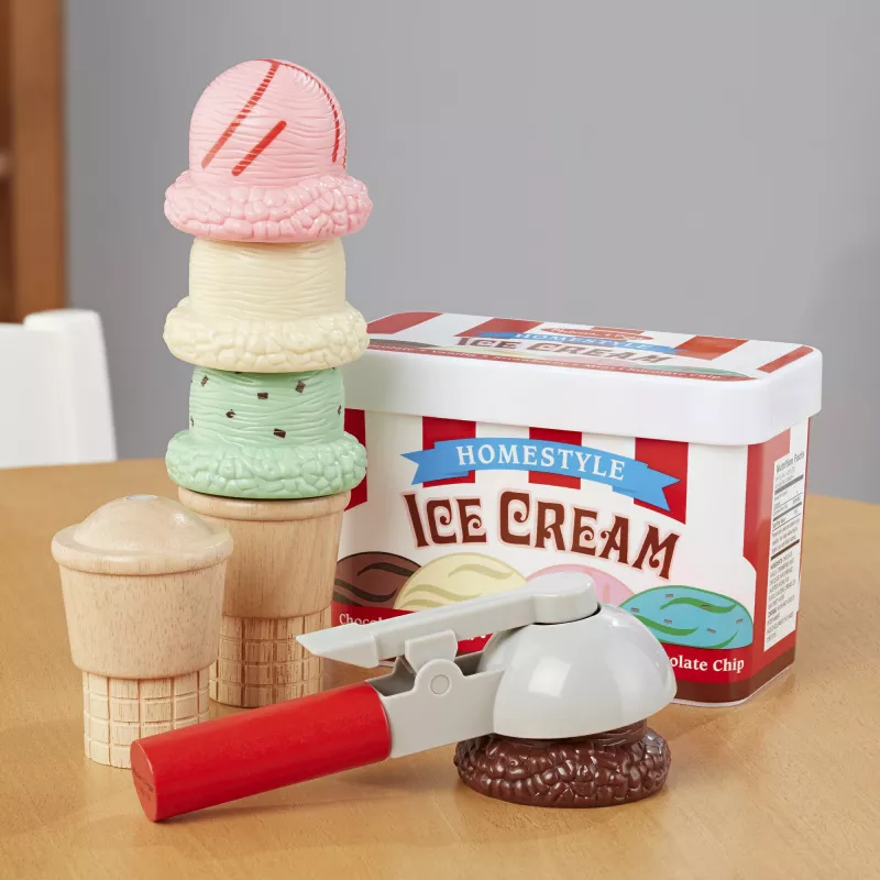 Melissa & Doug ledų kaušelio ir dėjimo rinkinys žaidimų virtuvei