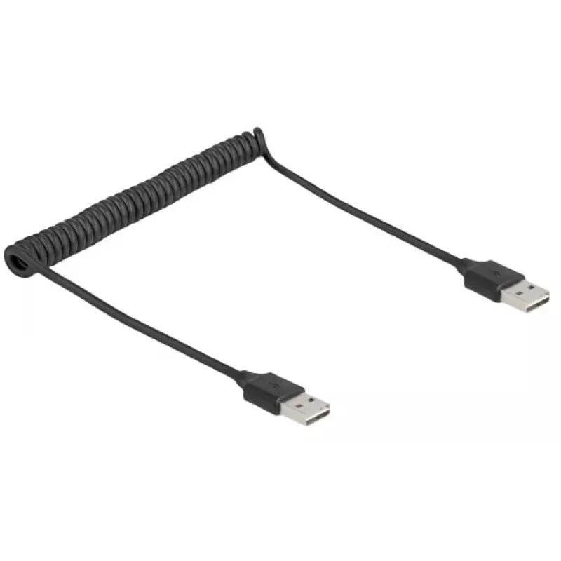 Suvyniota laido DELOCK EASY-USB 2.0 Type-A kištukas į Type-A kištuką 0,5 m – 0,8 m juodas