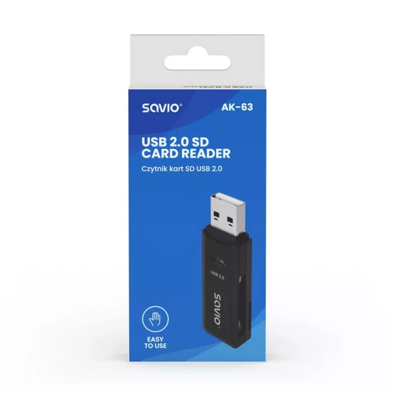 SD kortelių skaitytuvas, USB 2.0, 480 Mbps, AK-63 Savio SAVAK-63