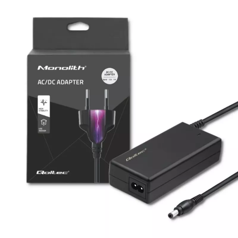 Qoltec 84W stalinis maitinimo blokas | 12V | 7A | 5.5*2.5 | +maitinimo laidas