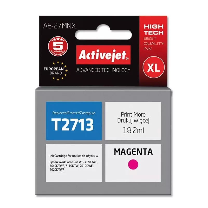 Activejet AE-27MNX Rašalas (pakaitalas Epson 27XL T2713; Supreme; 18 ml; purpurinė)