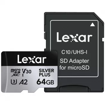 MicroSD kortelė Lexar 64GB UHS-I Class 3 Sidabrinė PLUS