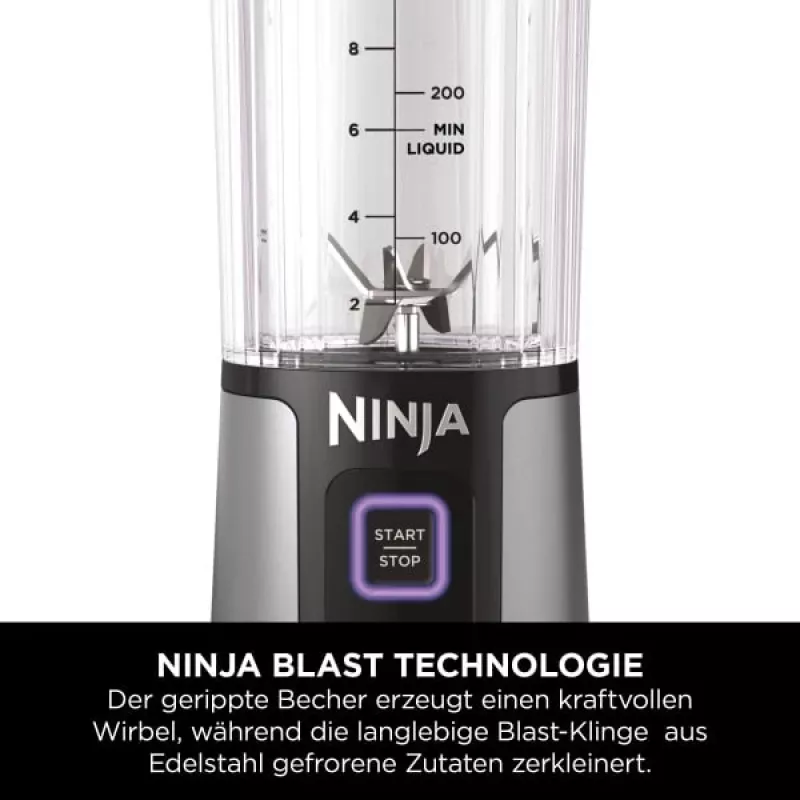 Sportinis plaktuvas Ninja BC151EUBK — 0,53 L dubuo, 14,4 W, baterija, ledo smulkinimas, juodas